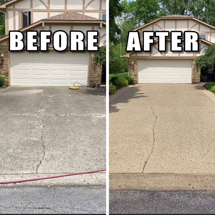 Before and after driveway cleaning in Indianapolis