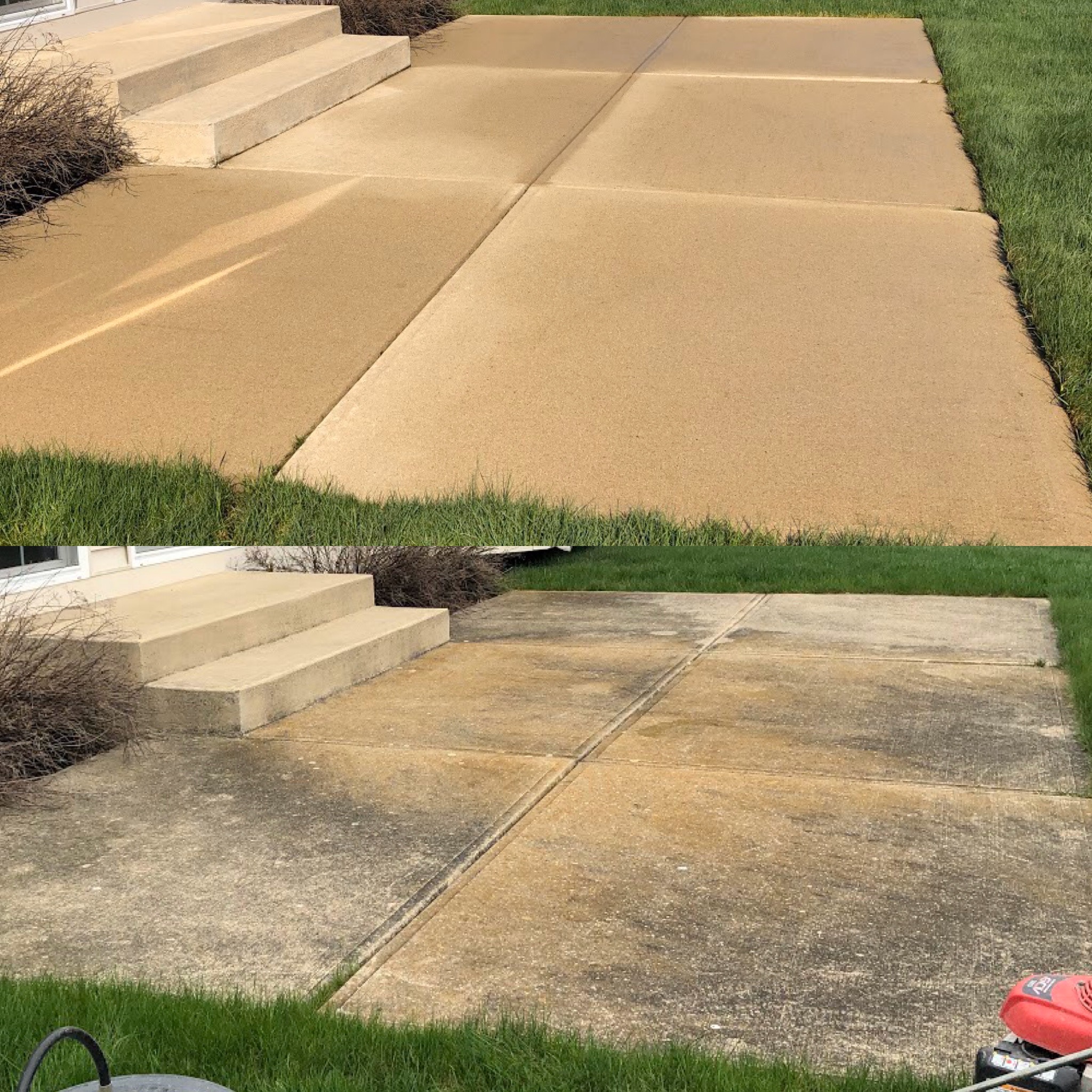 Before and after concrete cleaning in Indianapolis