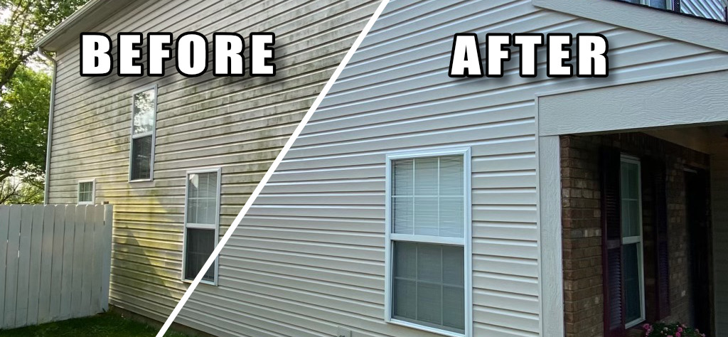 Before and after house washing in Indianapolis